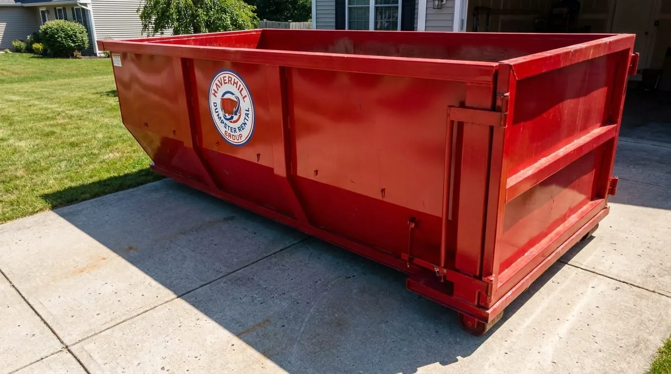 Dumpster rental in Salisbury, MA Roll-off dumpster rental delivered to a Salisbury, MA property by Haverhill Dumpster Rental Group